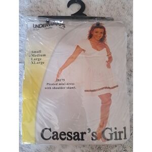 Underwraps Caesar's Roman Toga Costume White Pleated Mini Dress Womens sz Medium